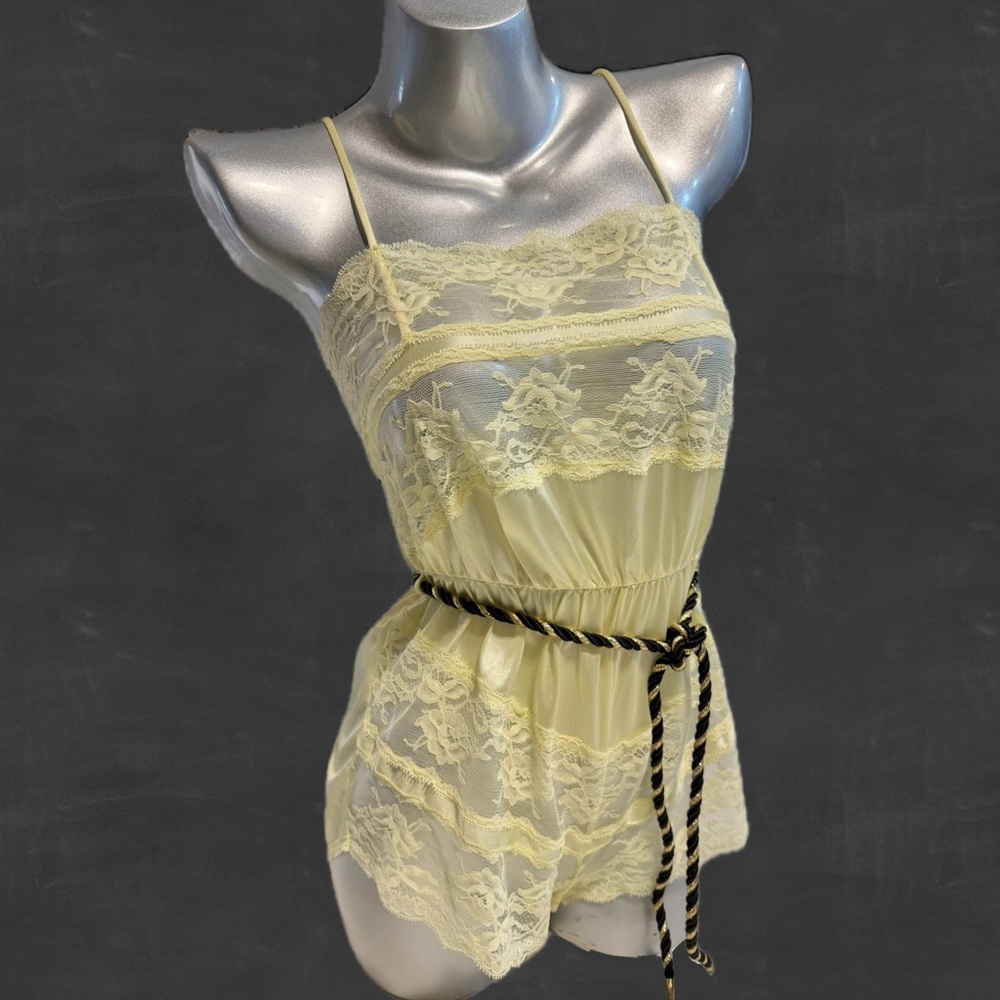 VINTAGE 70s lace one piece teddy teddie negligee shorts lingerie romper sexy 60s - Picture 3 of 12